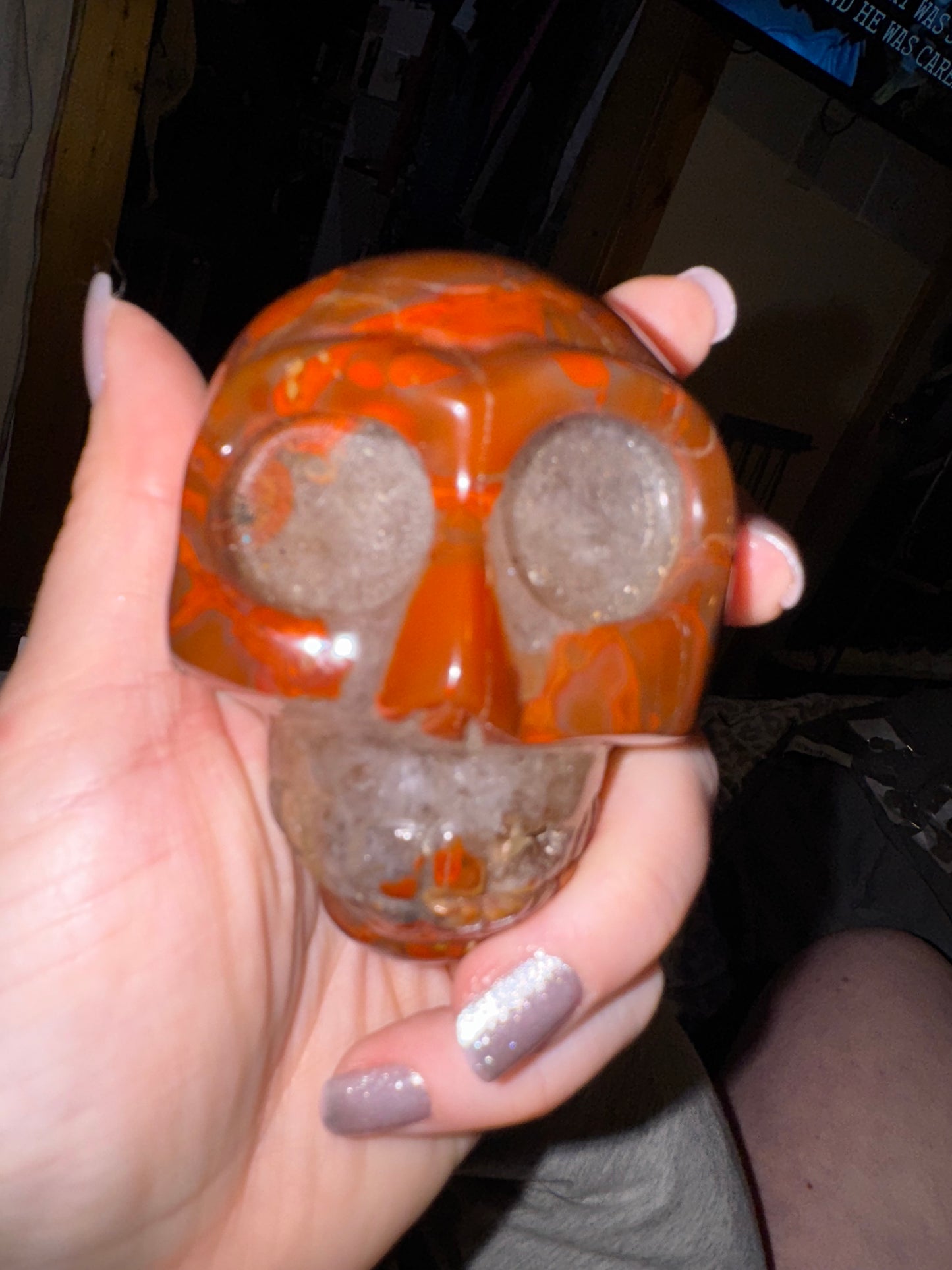 Zhanguo Moss Agate Skull Carving