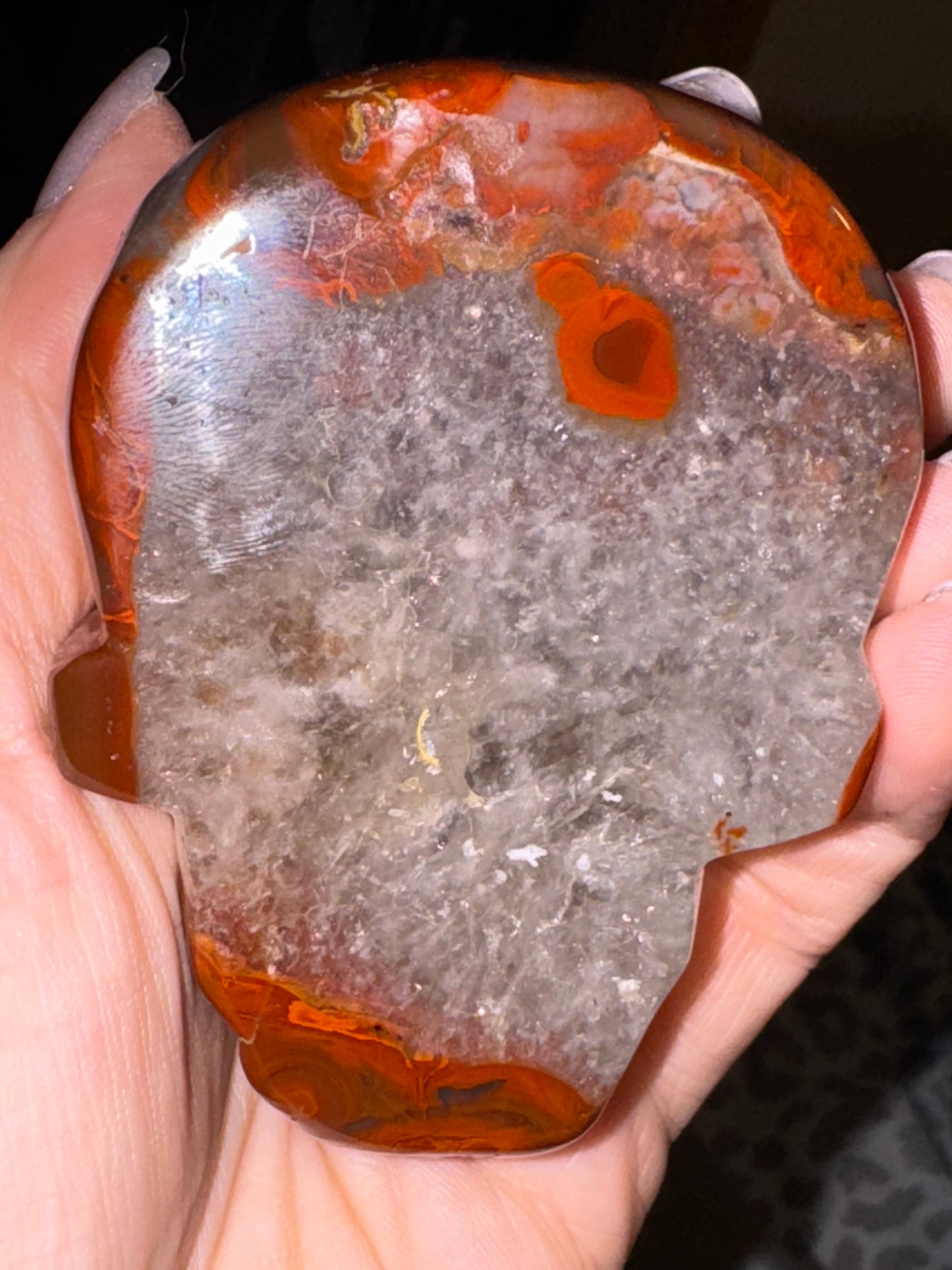 Zhanguo Moss Agate Skull Carving