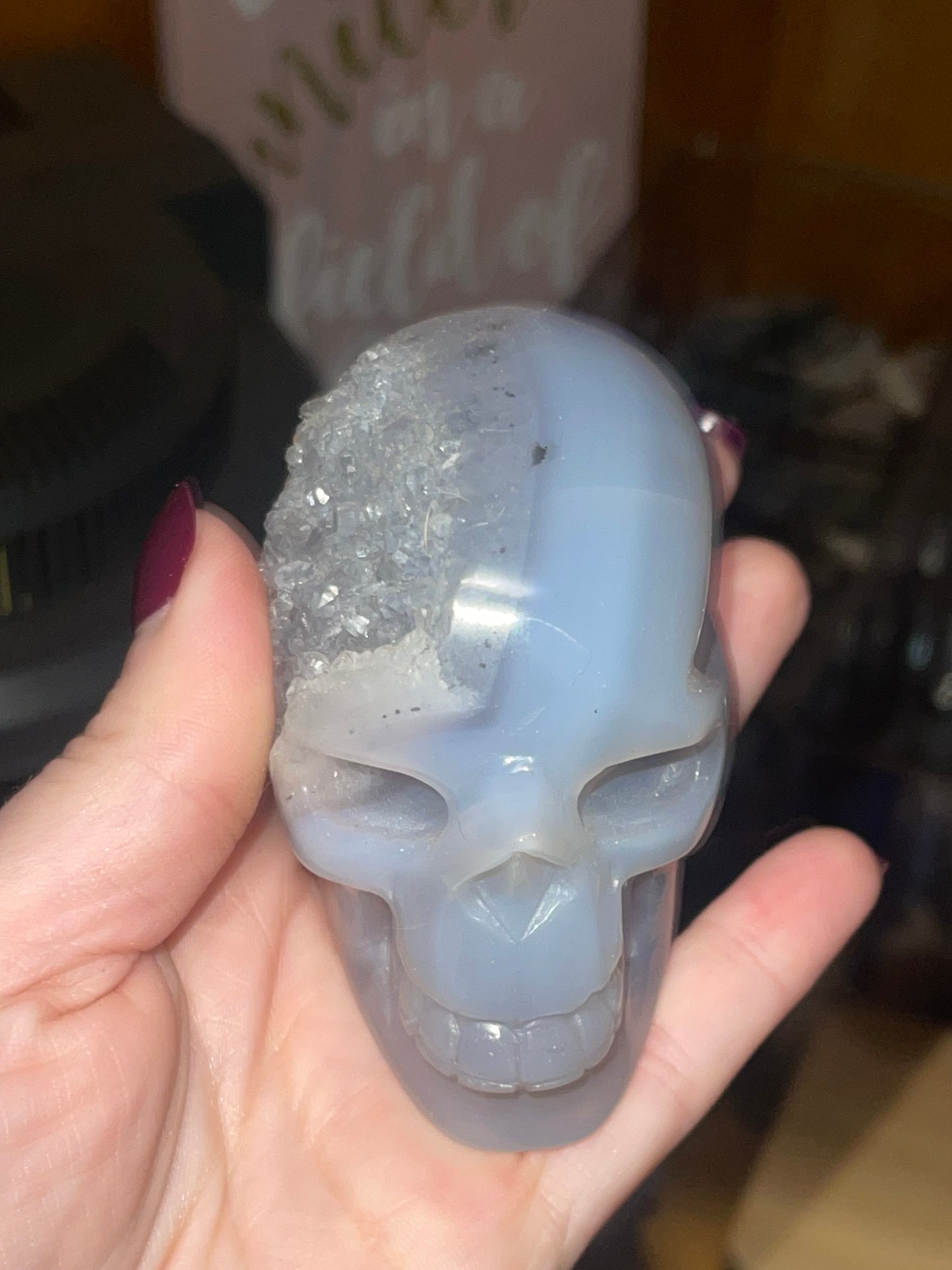 Druzy Blue Agate Skull E
