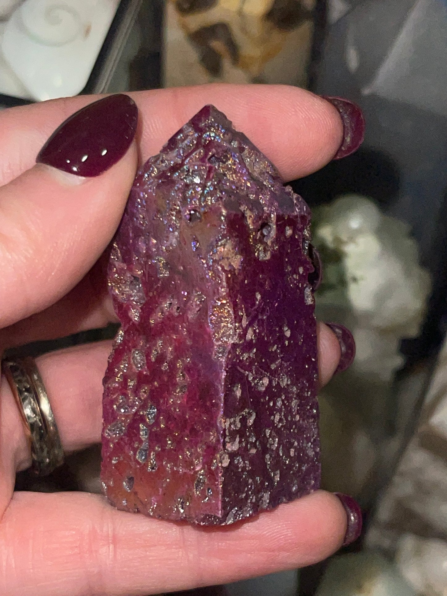 Rainbow Aura Ruby Corundum Tower (UV, man made)