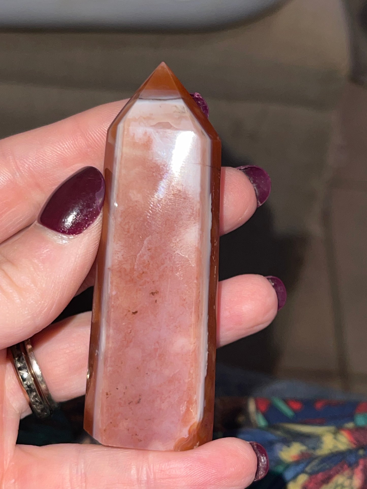 Red Flower Agate Tower (assumed heat treated)