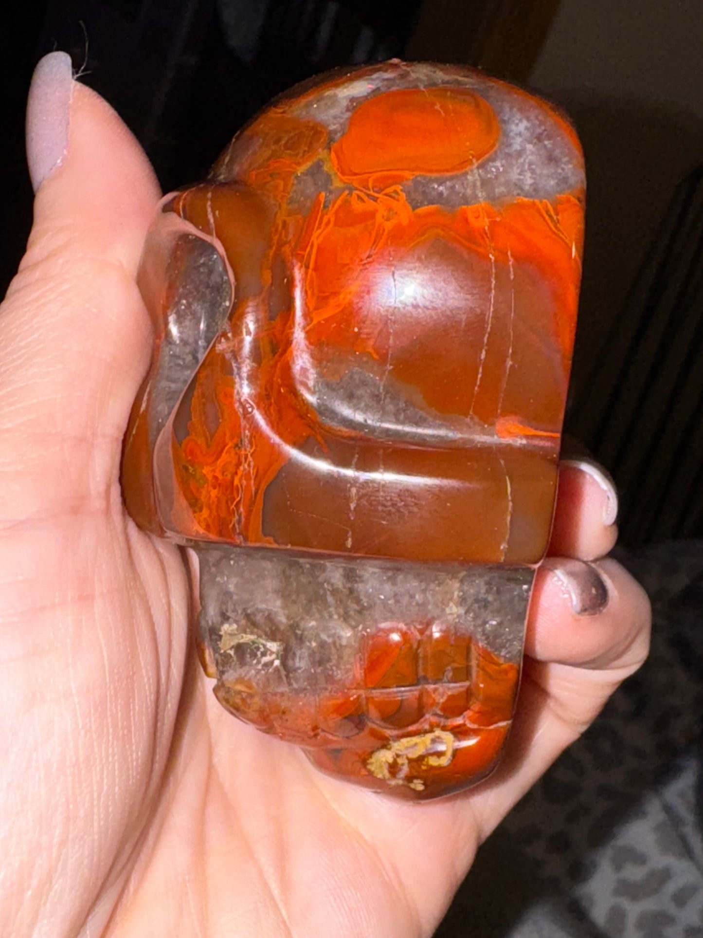 Zhanguo Moss Agate Skull Carving