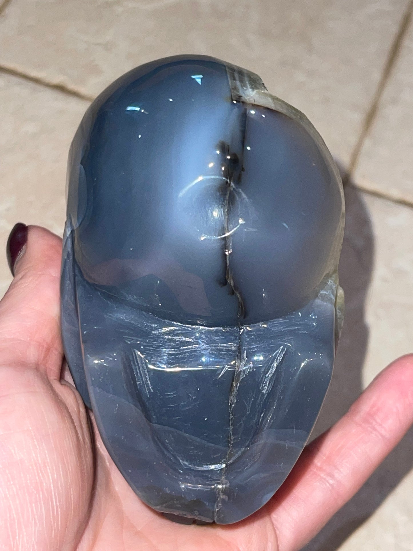 Druzy Agate Skull G with Green Amethyst