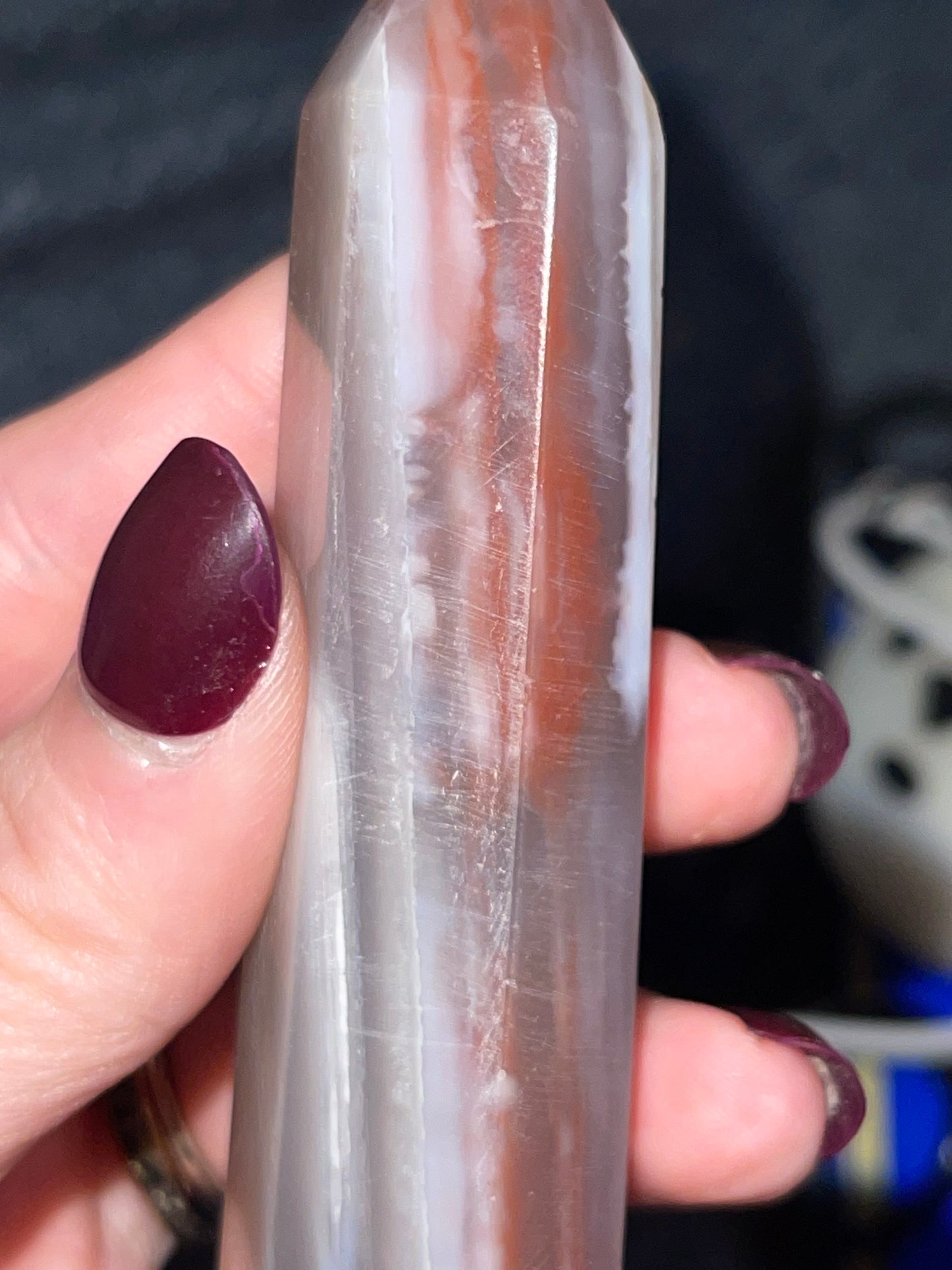 Red and Black Flower Agate Tower (imperfect, assumed heat treated)