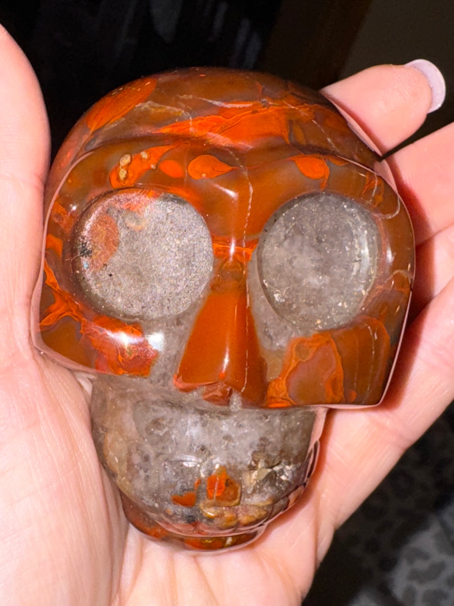Zhanguo Moss Agate Skull Carving