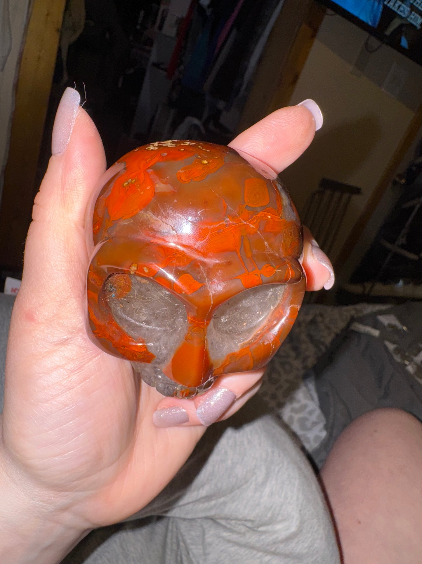 Zhanguo Moss Agate Skull Carving