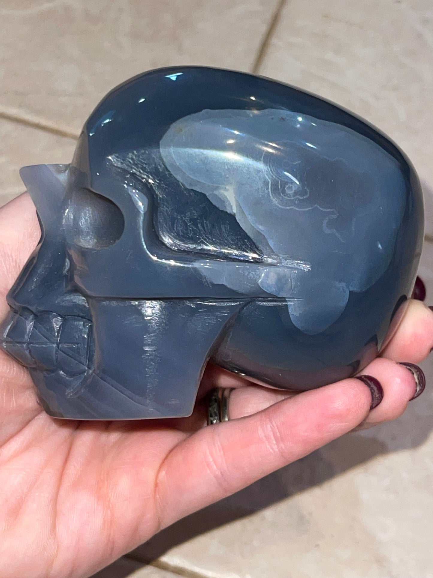 Druzy Agate Skull G with Green Amethyst